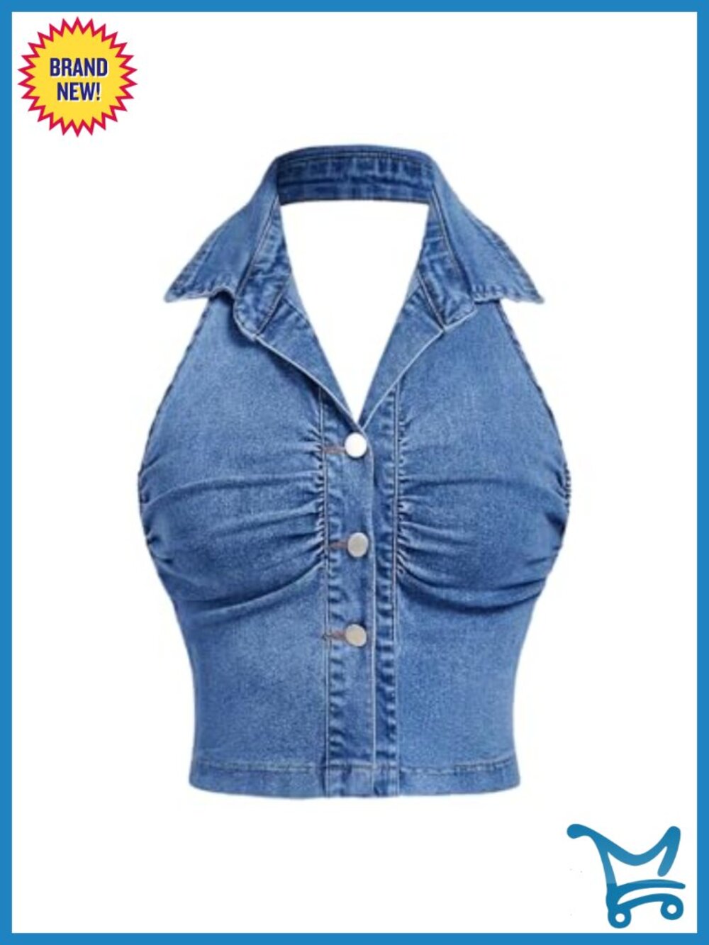 Sleeveless Collared Button Front Denim Corset Top Slim Fit Cropped
